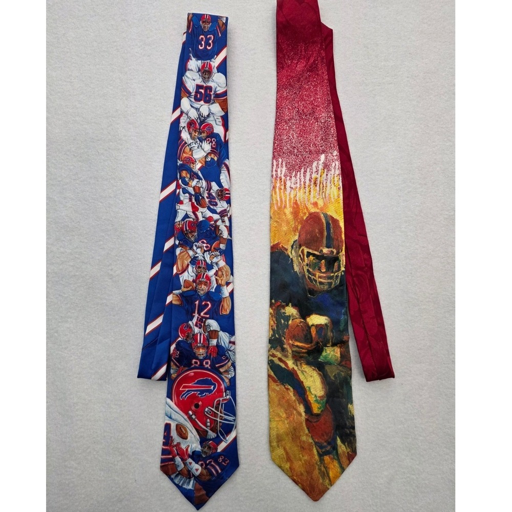 Ralph Marlin / Wallich Buffalo Bills Necktie Lot of 2 90s Vintage NFL Blue Red